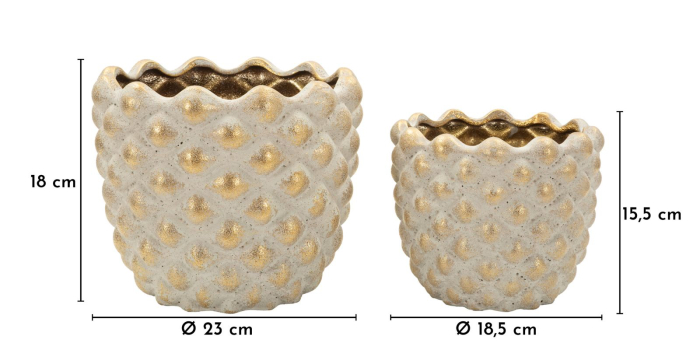 Titlu imagine principală: Set 2 ghivece decorative gri și auriu din ceramică cu textură geometrică reliefată [7]