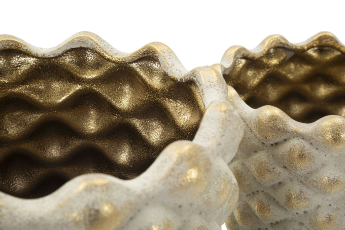 Titlu imagine principală: Set 2 ghivece decorative gri și auriu din ceramică cu textură geometrică reliefată [4]