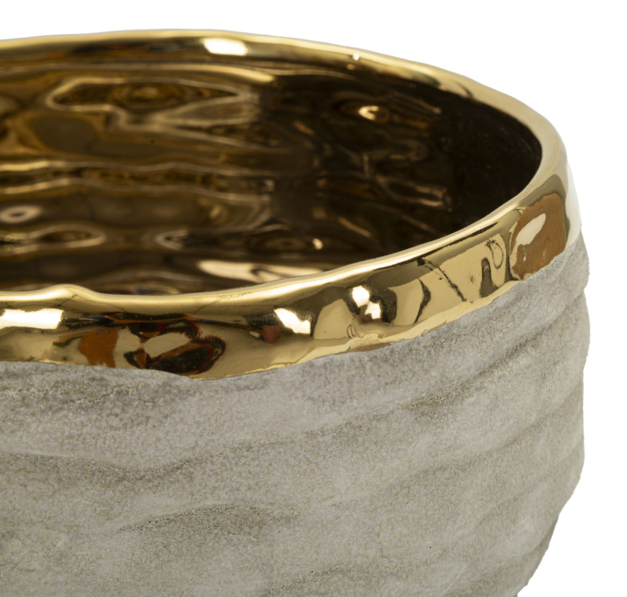 Titlu imagine principală: Set 2 ghivece decorative gri și auriu din ceramică cu textură naturală [2]