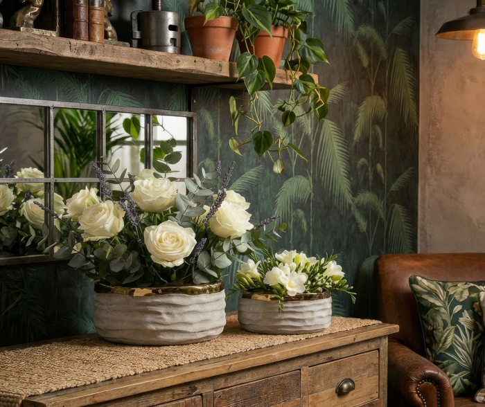 Titlu imagine principală: Set 2 ghivece decorative gri și auriu din ceramică cu textură naturală [5]