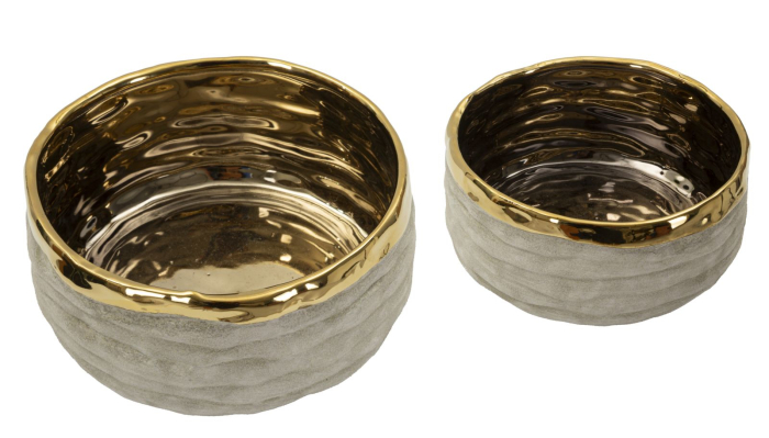 Titlu imagine principală: Set 2 ghivece decorative gri și auriu din ceramică cu textură naturală [4]