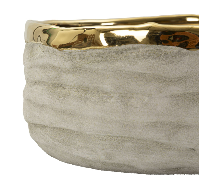 Titlu imagine principală: Set 2 ghivece decorative gri și auriu din ceramică cu textură naturală [3]
