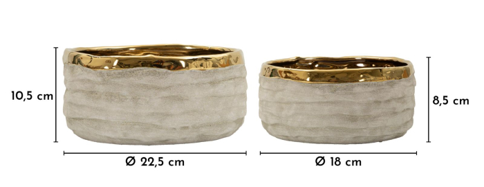 Titlu imagine principală: Set 2 ghivece decorative gri și auriu din ceramică cu textură naturală [6]