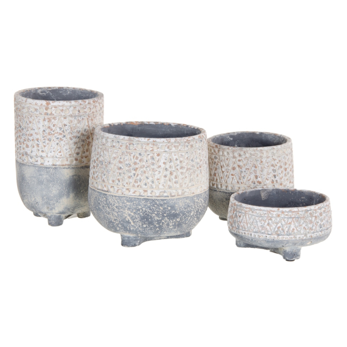 Set 2 ghivece decorative din ciment cu model geometric antichizat [6]