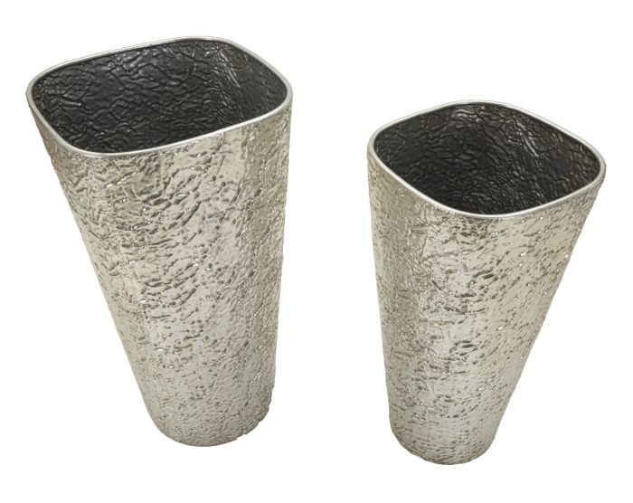 Set 2 ghivece înalte din metal argintiu cu textură în relief și gură largă [3]