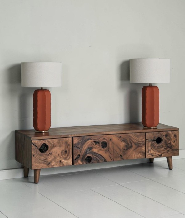 Set 2 lămpi de masă din ceramică terracotta ARGILA – set de lămpi cu abajur din in alb [2]