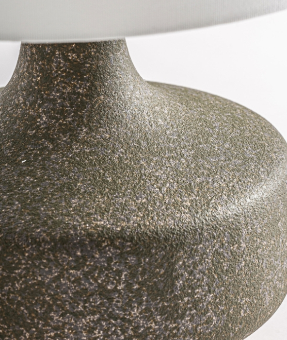 Set 2 lămpi de masă din ceramică verde – set cu bază texturată și abajur din in [4]