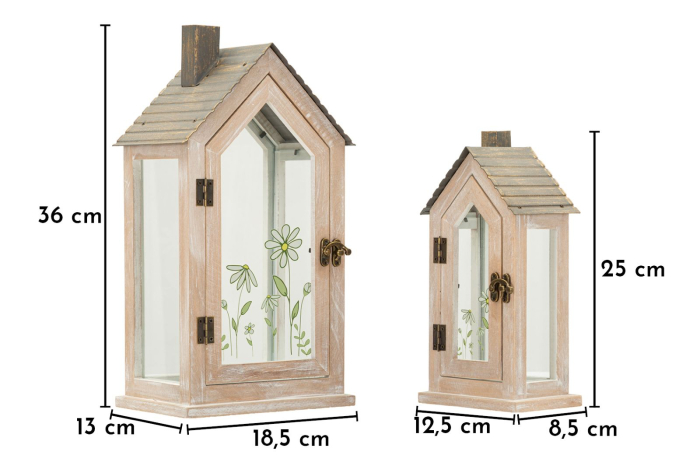 Set 2 lanterne lemn decupaj floral geam sticlă [8]