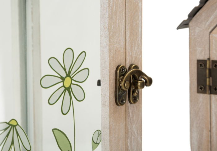 Set 2 lanterne lemn decupaj floral geam sticlă [6]