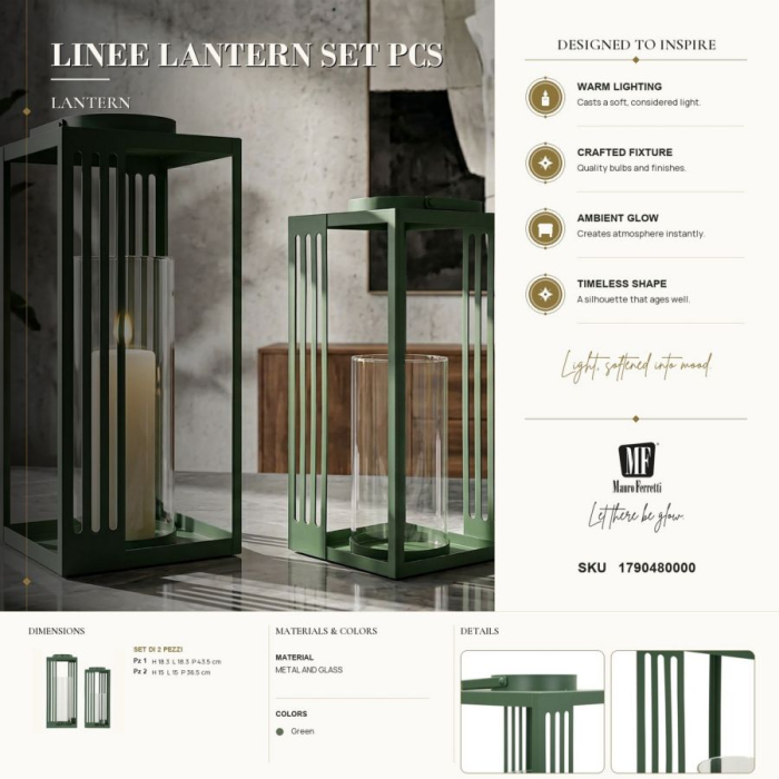 Set 2 lanterne verzi metal linii verticale [8]