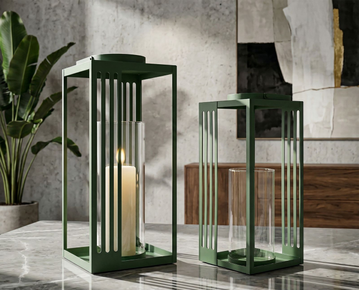 Set 2 lanterne verzi metal linii verticale [6]