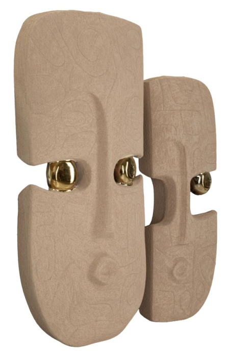 Set 2 măști decorative de perete din ceramică maro cu detalii aurii design tribal decorativ [2]