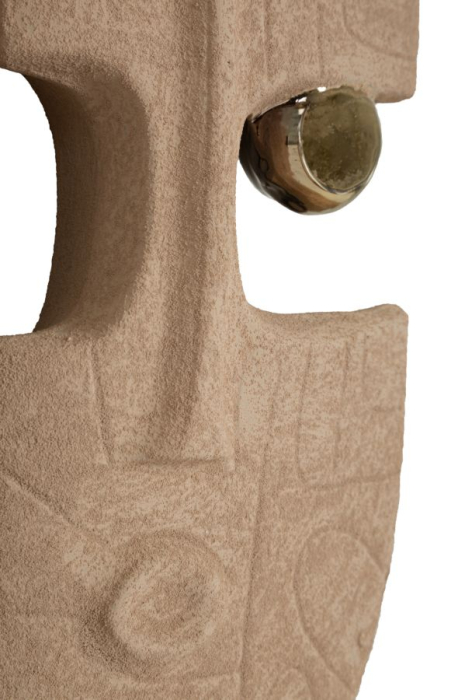 Set 2 măști decorative de perete din ceramică maro cu detalii aurii design tribal decorativ [5]