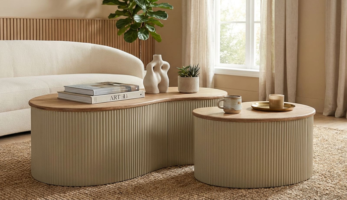 Set 2 masute cafea alb maro din lemn si metal pentru living sau lounge [9]