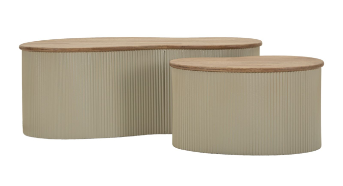 Set 2 masute cafea alb maro din lemn si metal pentru living sau lounge [2]