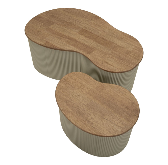 Set 2 masute cafea alb maro din lemn si metal pentru living sau lounge [3]