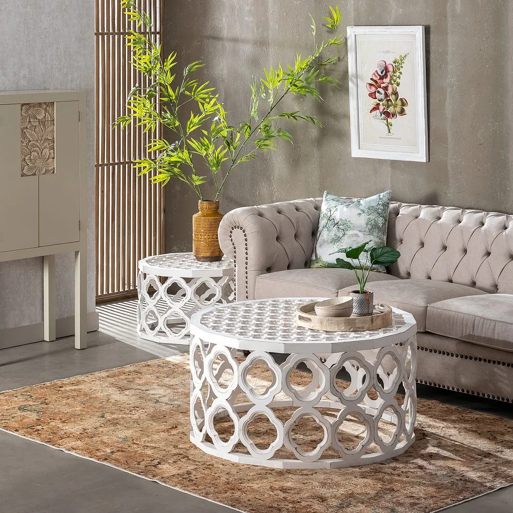 Set 2 masute cafea albe, lemn invechit MDF [3]