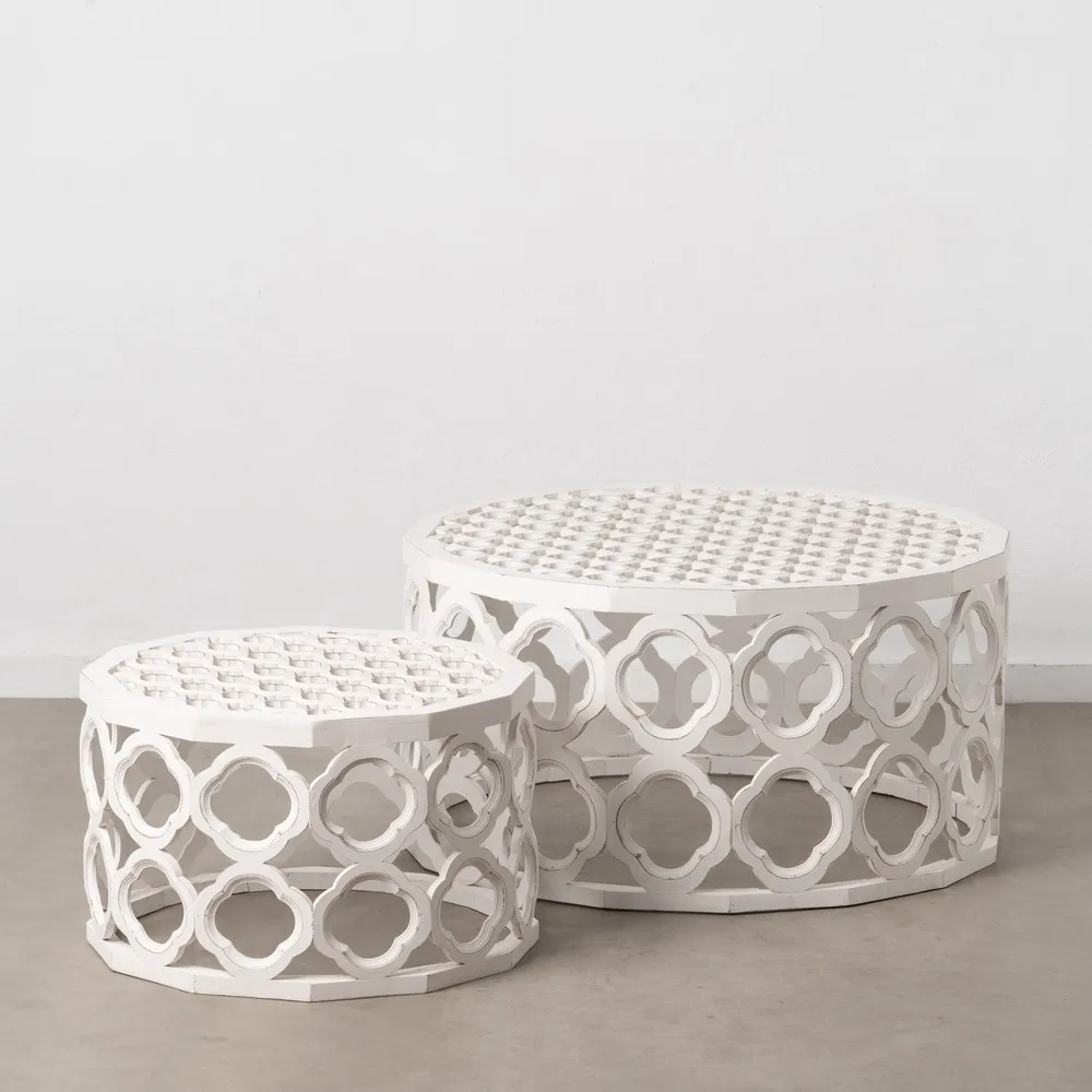 Set 2 masute cafea albe, lemn invechit MDF [2]