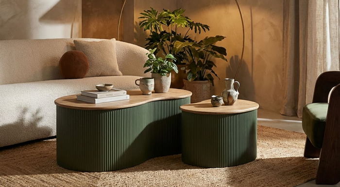 Set 2 masute cafea verde maro din lemn si metal pentru living sau lounge [9]