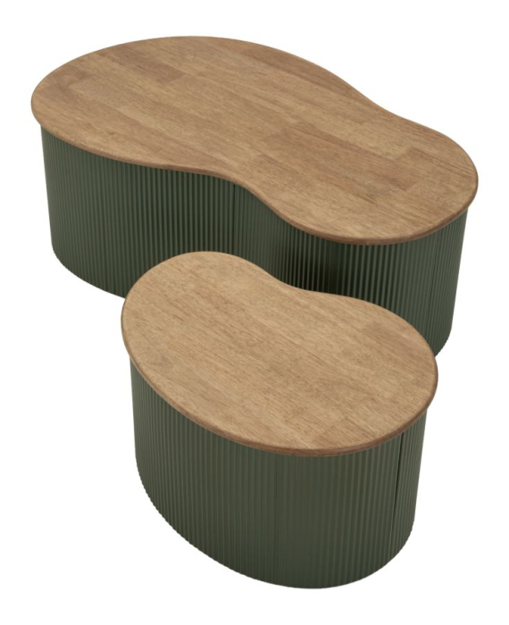 Set 2 masute cafea verde maro din lemn si metal pentru living sau lounge [3]