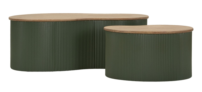 Set 2 masute cafea verde maro din lemn si metal pentru living sau lounge [2]