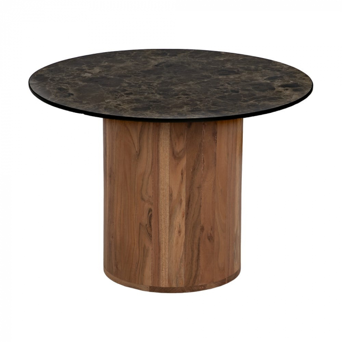Set masute ceramica maro marmura si acacia, rotunde elegante [4]