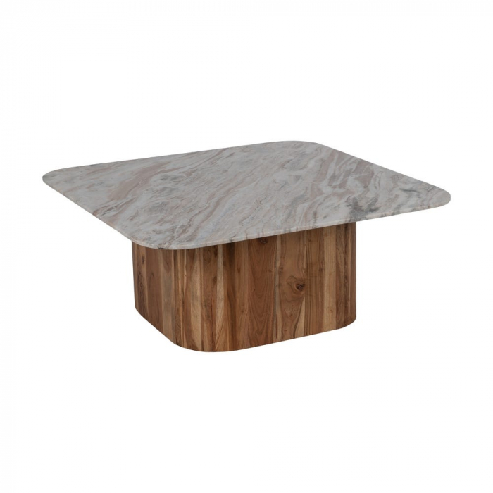 Set masute patrate marmura si lemn acacia, alb gri si maro cald [4]