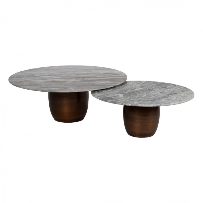 Set masute marmura cupru metal oval, blat rotund alb venaturi gri [3]