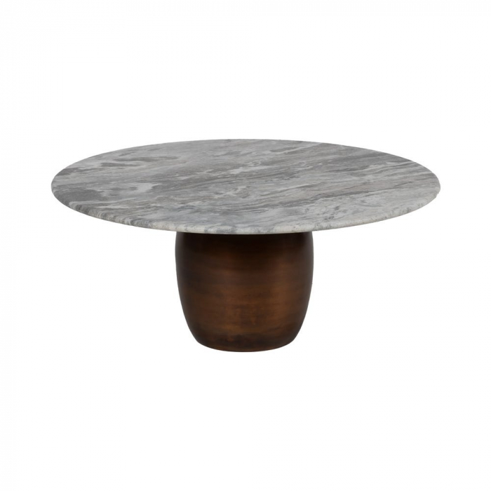 Set masute marmura cupru metal oval, blat rotund alb venaturi gri [5]