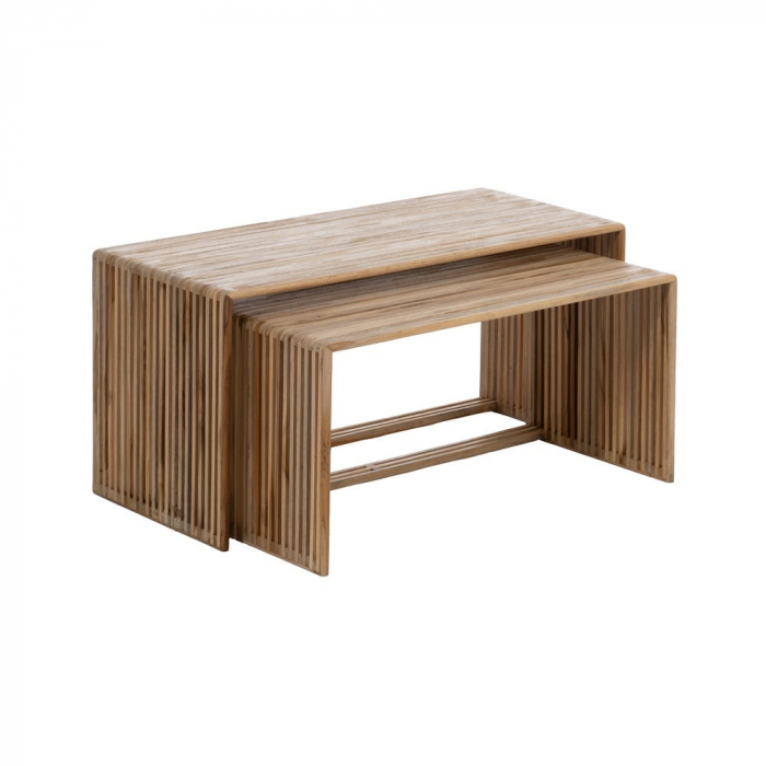 Set masute nesting tec reciclat, lemn natur, lamele verticale [2]