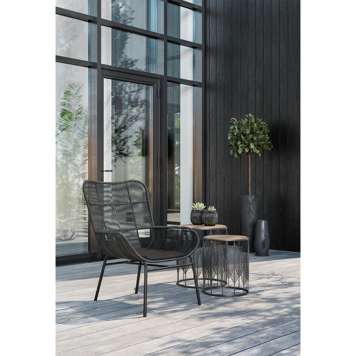 Set măsuțe de cafea rotunde din MDF furniruit și metal negru cu blat aspect lemn [3]