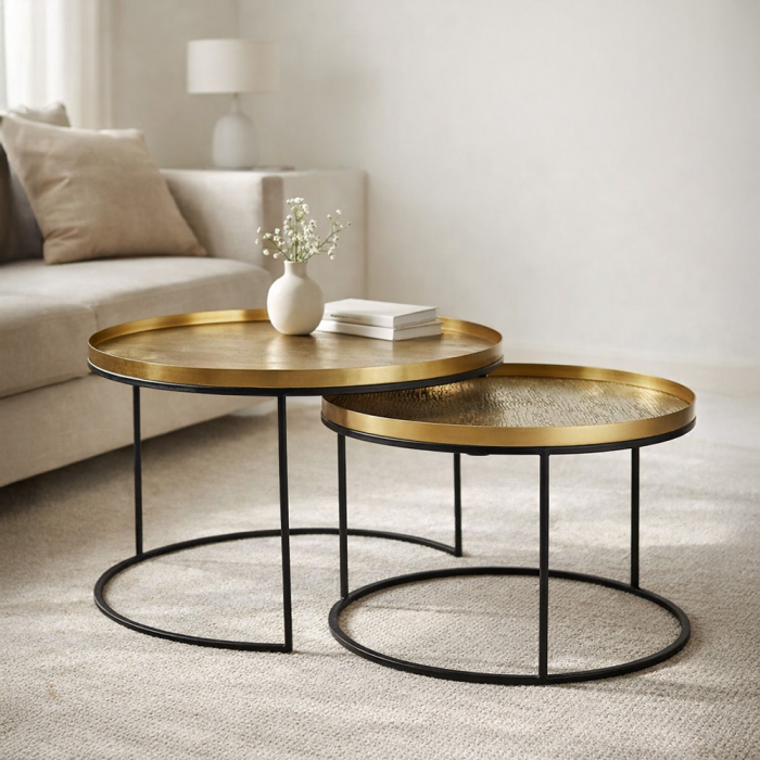 Set măsuțe de cafea rotunde din metal cu blat aspect alamă antichizată [6]