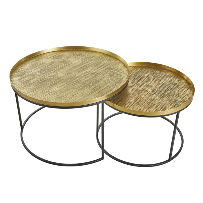 Set măsuțe de cafea rotunde din metal cu blat aspect alamă antichizată [4]
