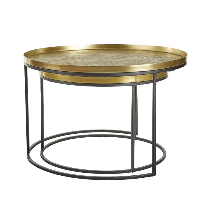 Set măsuțe de cafea rotunde din metal cu blat aspect alamă antichizată [7]