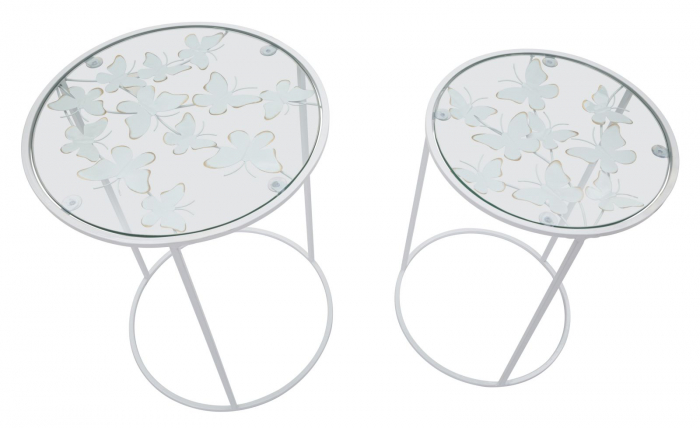 Set masute laterale albe rotunde fluturi blat sticla - CreativDeco.ro [4]