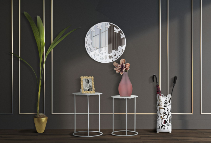 Set masute laterale albe rotunde fluturi blat sticla - CreativDeco.ro [7]