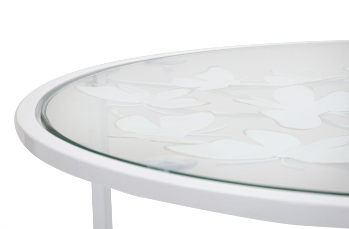 Set masute laterale albe rotunde fluturi blat sticla - CreativDeco.ro [3]