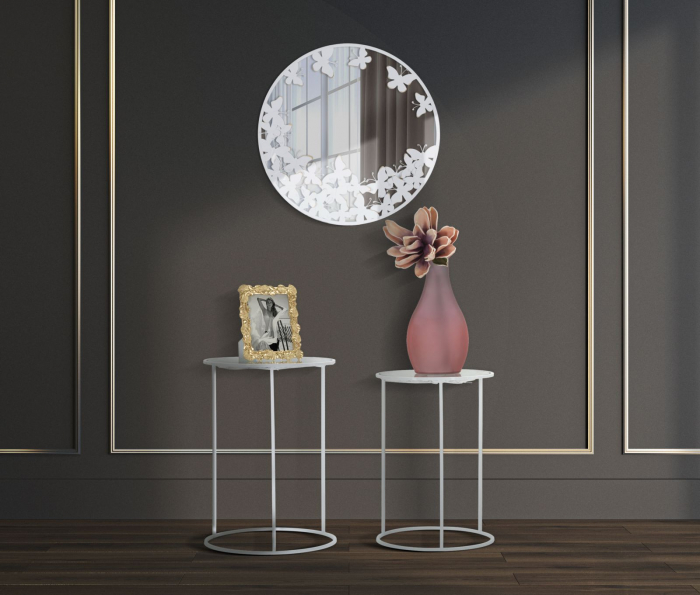 Set masute laterale albe rotunde fluturi blat sticla - CreativDeco.ro [5]