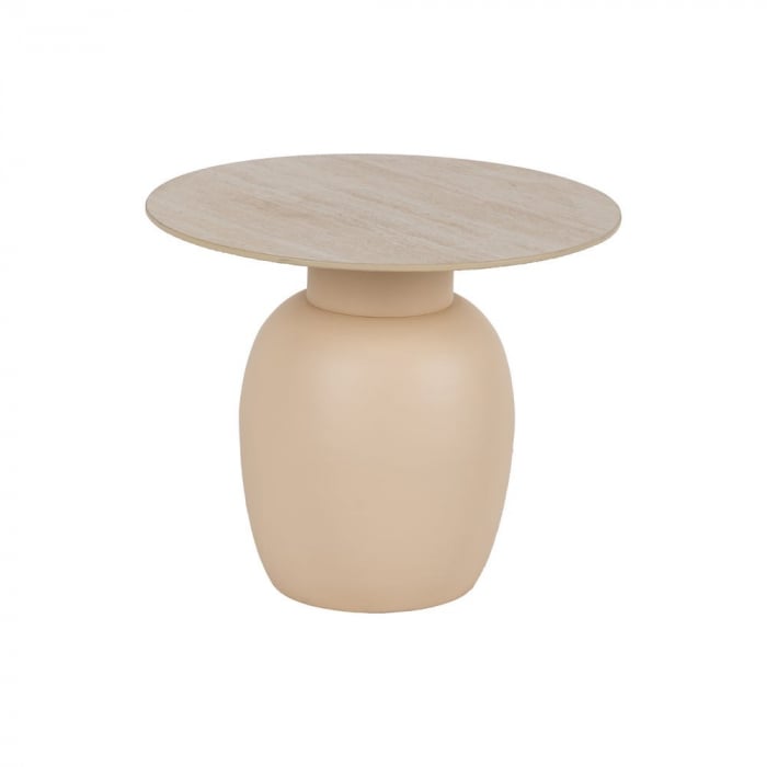 Set masute ceramica bej travertin si metal, rotunde, sculpturale [4]