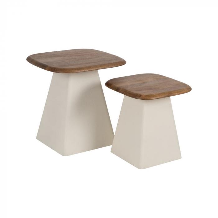 Set masute patrate mango si metal crem mat, stil japandi modern [4]