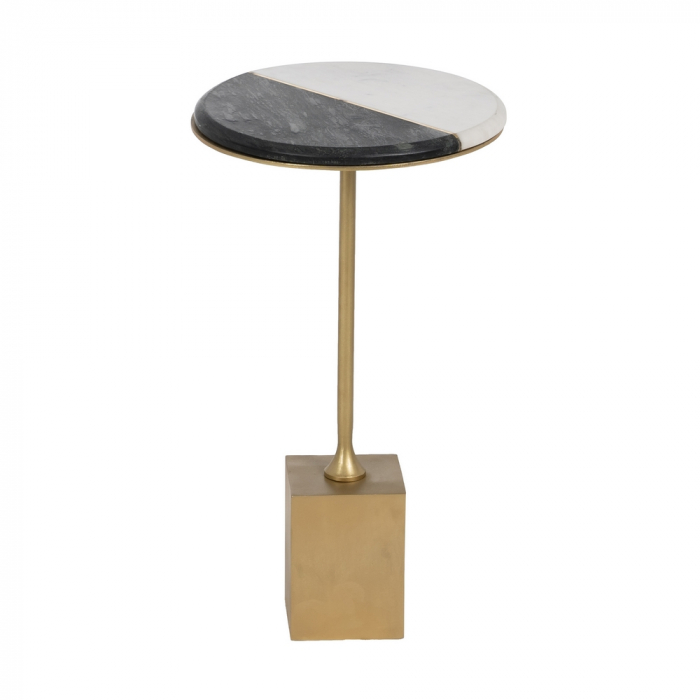 Set Masute Laterale Alb Negru CreativDeco - Blaturi Bicolore si Picioare Auriu [5]