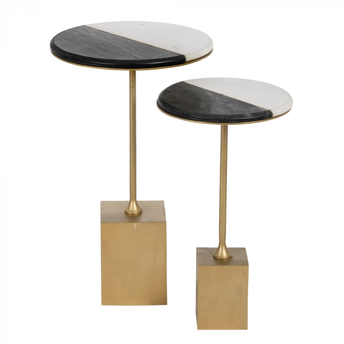 Set Masute Laterale Alb Negru CreativDeco - Blaturi Bicolore si Picioare Auriu [3]