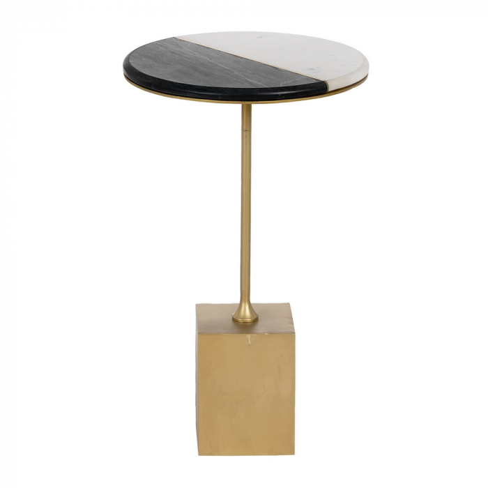 Set Masute Laterale Alb Negru CreativDeco - Blaturi Bicolore si Picioare Auriu [4]