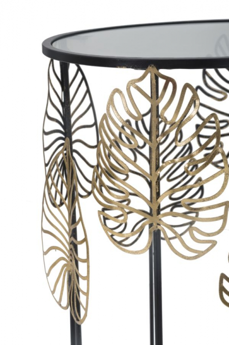 Set 2 masute laterale Leaves, metal sticla, negru auriu [5]