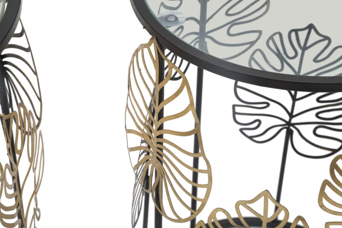 Set 2 masute laterale Leaves, metal sticla, negru auriu [6]