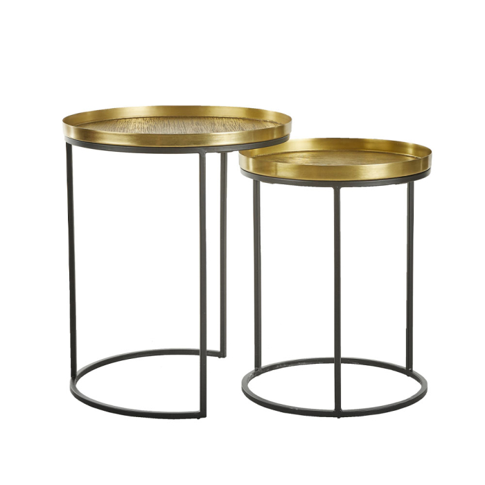 Set măsuțe laterale rotunde din metal cu blat aspect alamă antichizată [4]