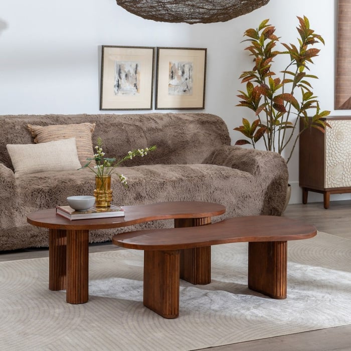 Set 2 mese de cafea din lemn de mango design organic [2]