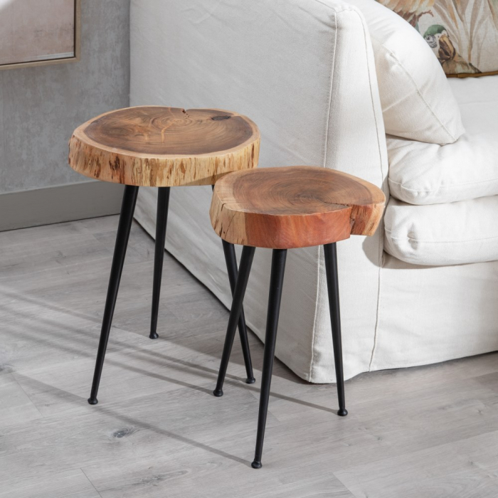 Masute Auxiliare Lemn Salcam Fier CreativDeco - Design Rustic Modern pentru Casa [2]