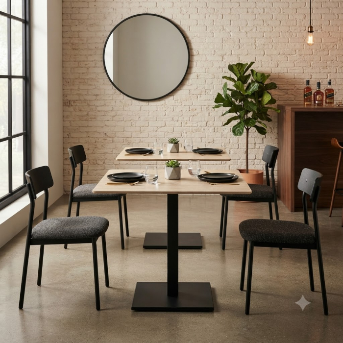 Set 2 mese pătrate bej din piatra sinterizata cu structura metalica neagra 80x80x75 cm [2]
