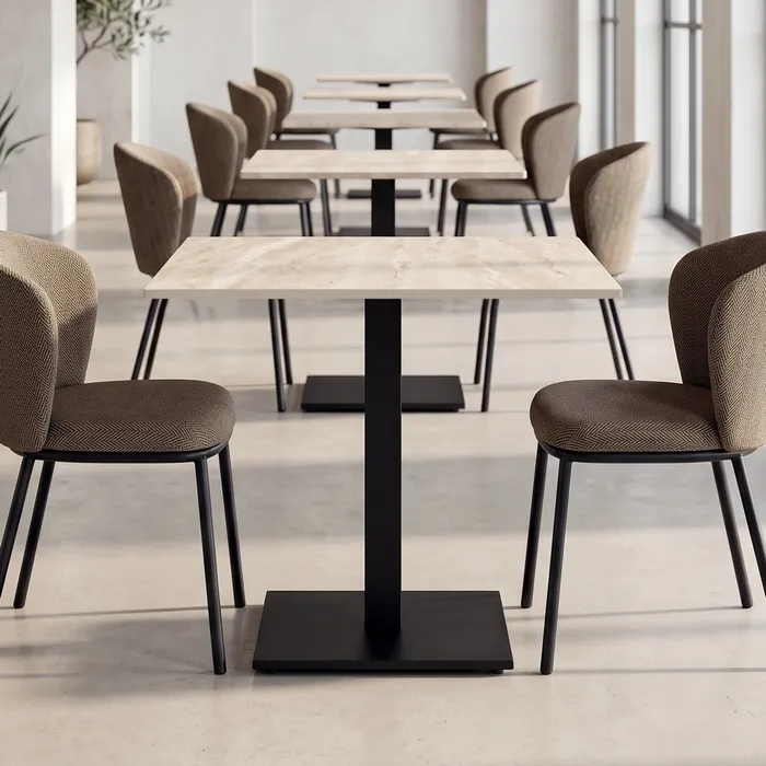Set 2 mese pătrate bej din piatra sinterizata cu structura metalica neagra 80x80x75 cm [2]